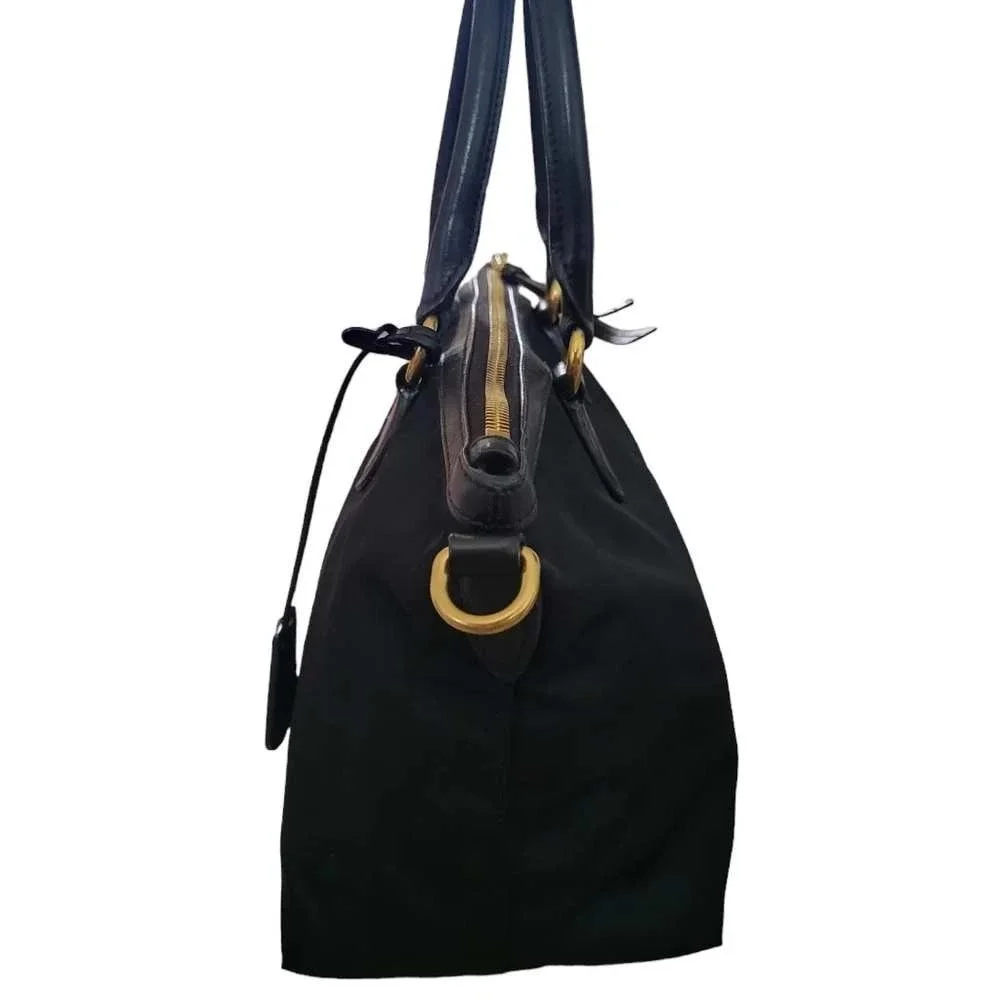Prada Tessuto Nylon Satchel Bag Black Gold Hardware Crossbody Tote